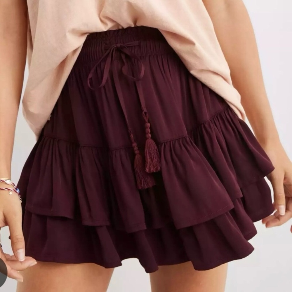 NEW Aerie Sweet N’ Silky Satin Burgundy Mini Skirt